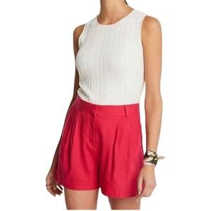 ANN TAYLOR 468221 Pink Ruffle Linen Blend Pocket Pleated Pink Shorts 6 NWT